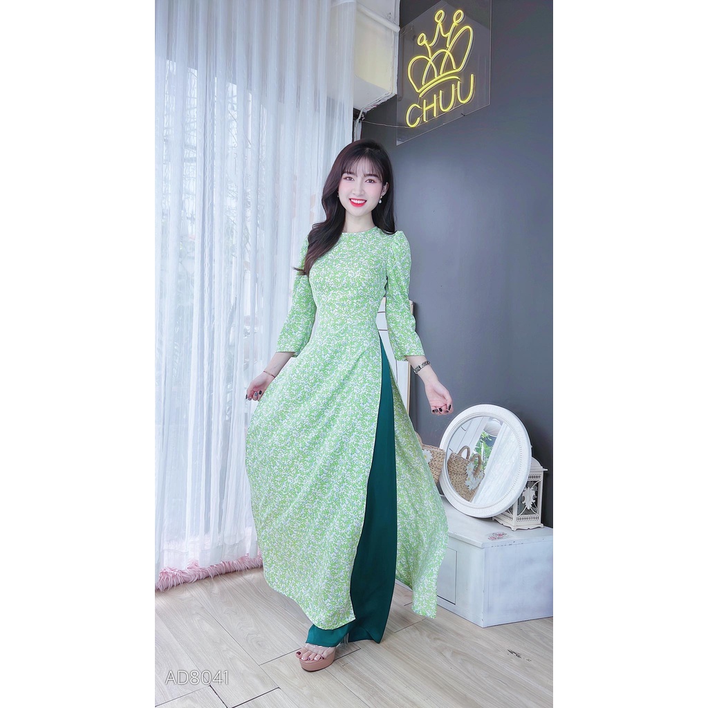 Áo dài nữ cách tân hoa nhí tay phồng không kèm quần CHUU AD8041