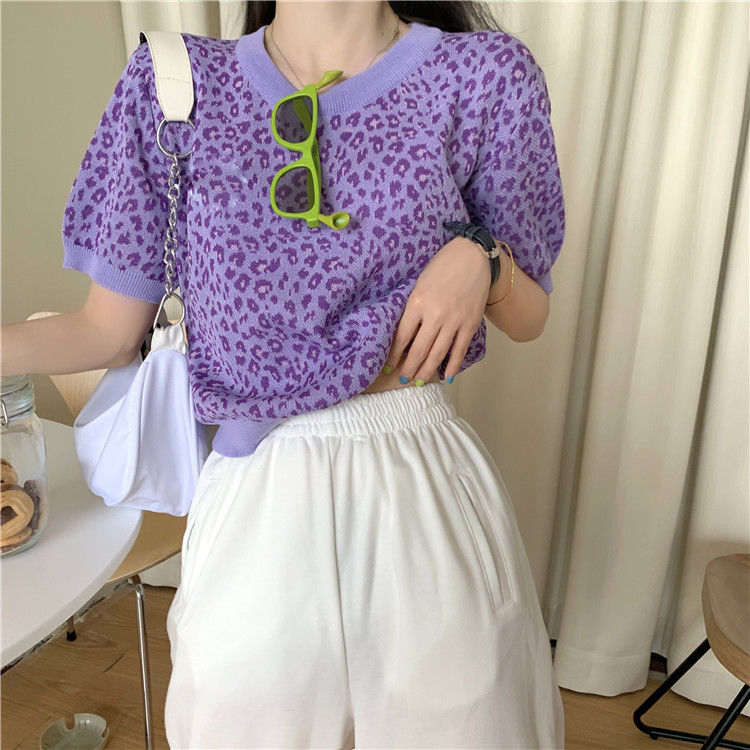 Áo thun tay ngắn dáng rộng họa tiết da báo thời trang cá tính cho nữ