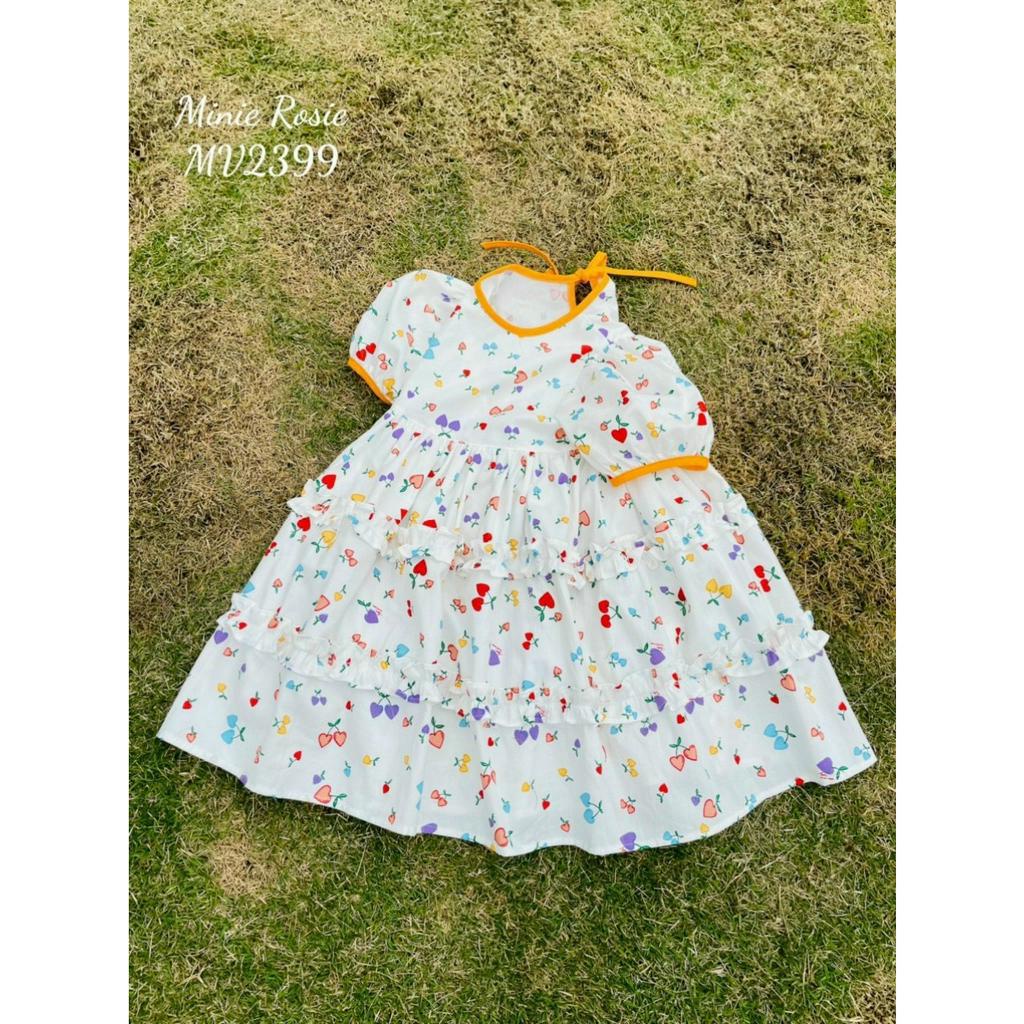 Váy tay bồng viền cổ cam hoạt tiết trái tim cho bé gái
