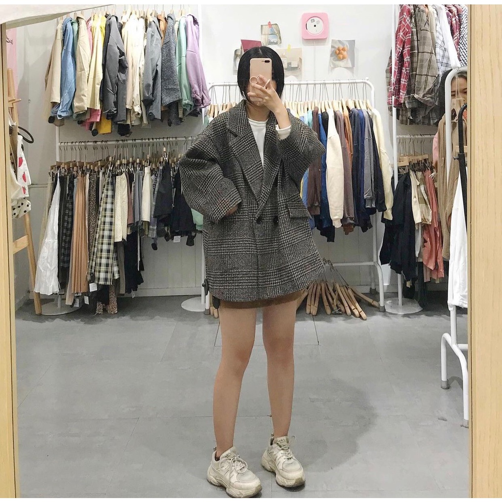 [ẢNH THẬT] ÁO KHOÁC DẠ KẺ CỔ VEST HÀN QUỐC FORM RỘNG NỮ RẺ ĐẸP | BigBuy360 - bigbuy360.vn