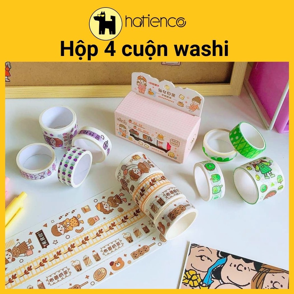 Hộp 4 cuộn washi / băng keo giấy trang trí dễ thương