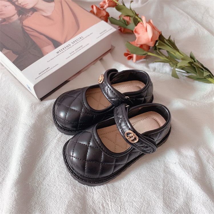 ￼￼￼Giày Bé Gái - Giày búp bê da mềm phong cách Vintage Hàn Quốc có quai dán A486 (có ảnh thật)