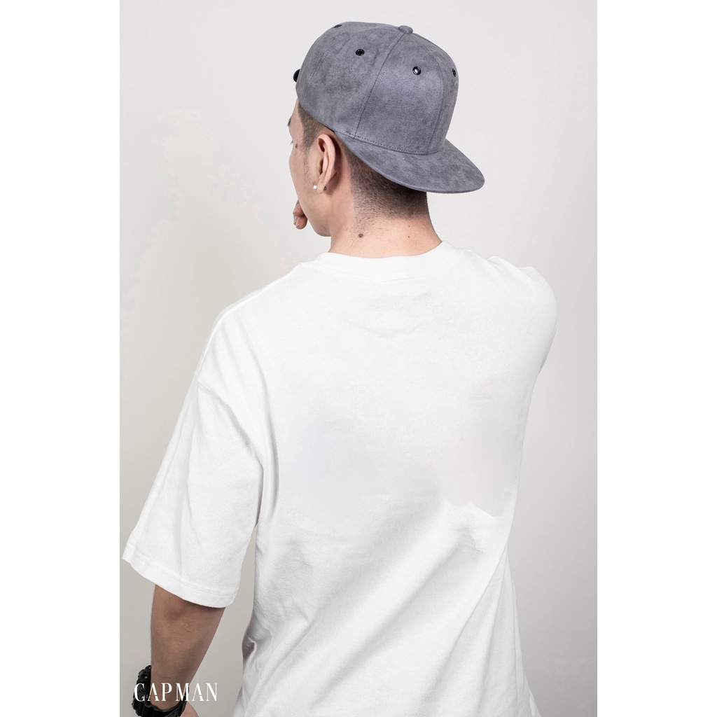 Mũ snapback chính hãng CAPMAN phong cách hiphop vải da lộn trơn màu xám CM59