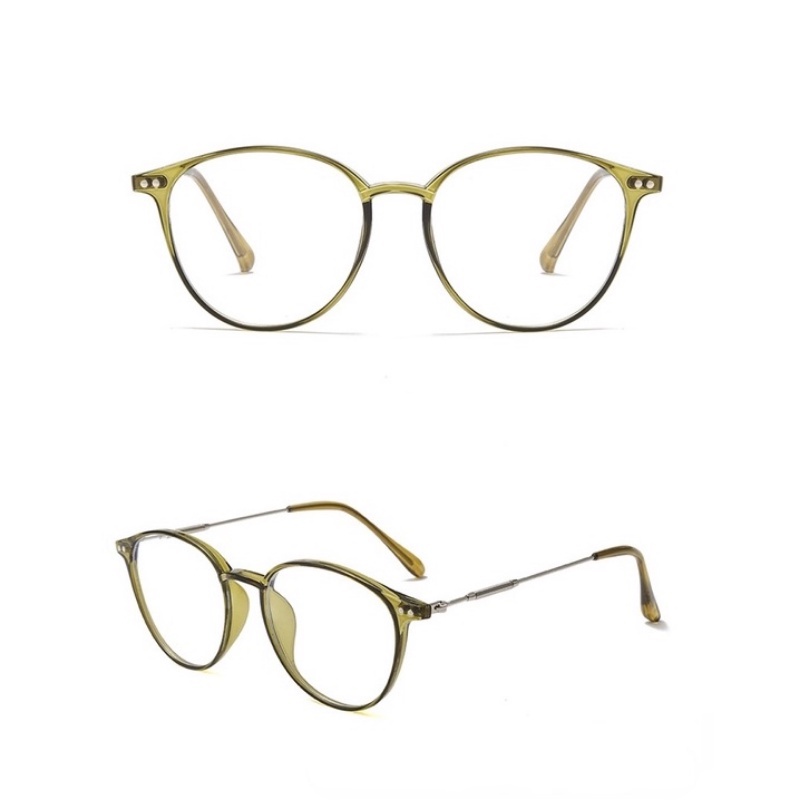 (YUZHU) Kính Mát Gọng Tròn Màu Xám Nhạt Xanh Lam Dành Cho Nữ