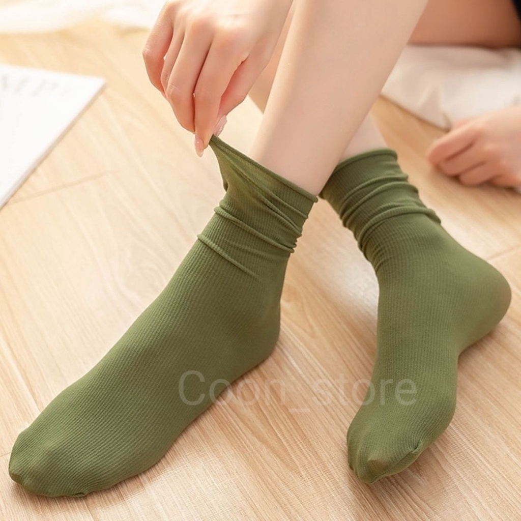 Vớ Nhung Mỏng Thoáng Mát Màu Sắc Trơn Cổ Nhún Phong Cách Nhật Bản Cho Nữ