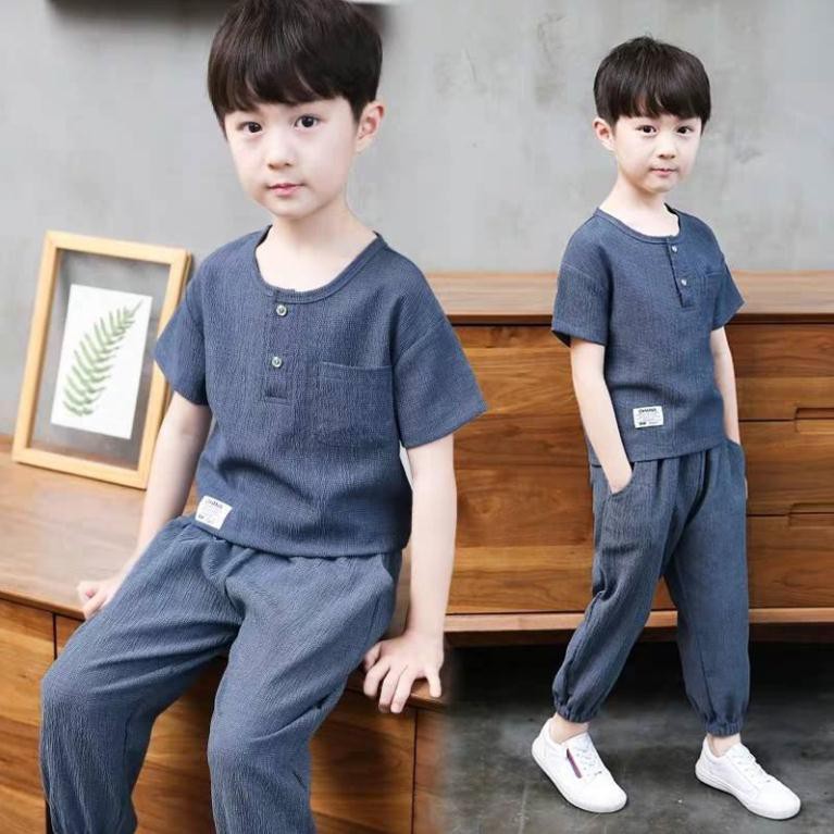 Set Đồ Bộ Cotton Ngắn Tay Phong Cách Trung Hoa Dành Cho Bé Trai hàng quảng châu