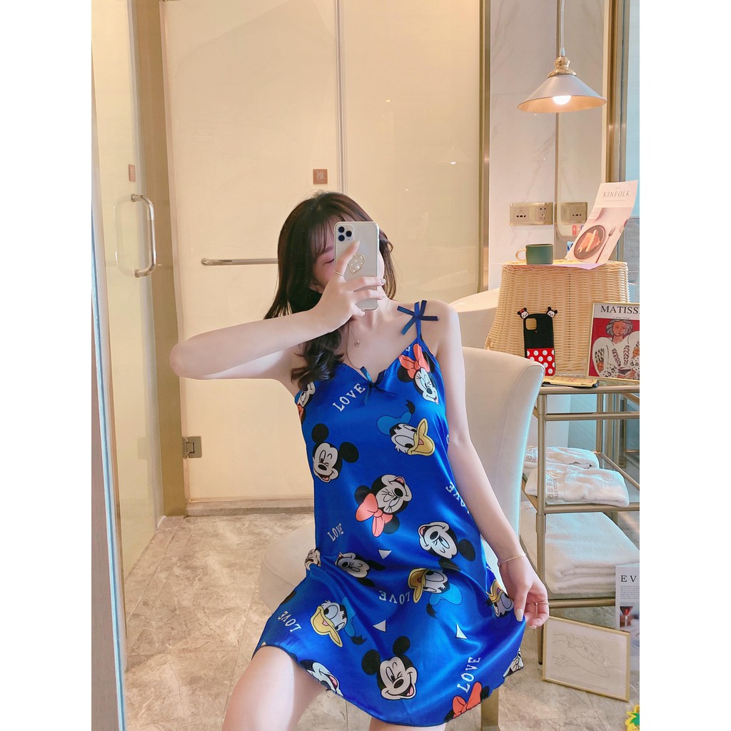 Váy ngủ lụa 2 dây dễ thương dành cho nữ mùa hè,đầm ngủ họa tiết dễ thương hàng quảng châu | BigBuy360 - bigbuy360.vn