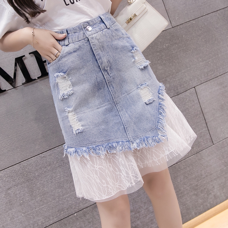 Chân váy jeans lưng cao dạng rách cỡ lớn thời trang cho nữ | BigBuy360 - bigbuy360.vn