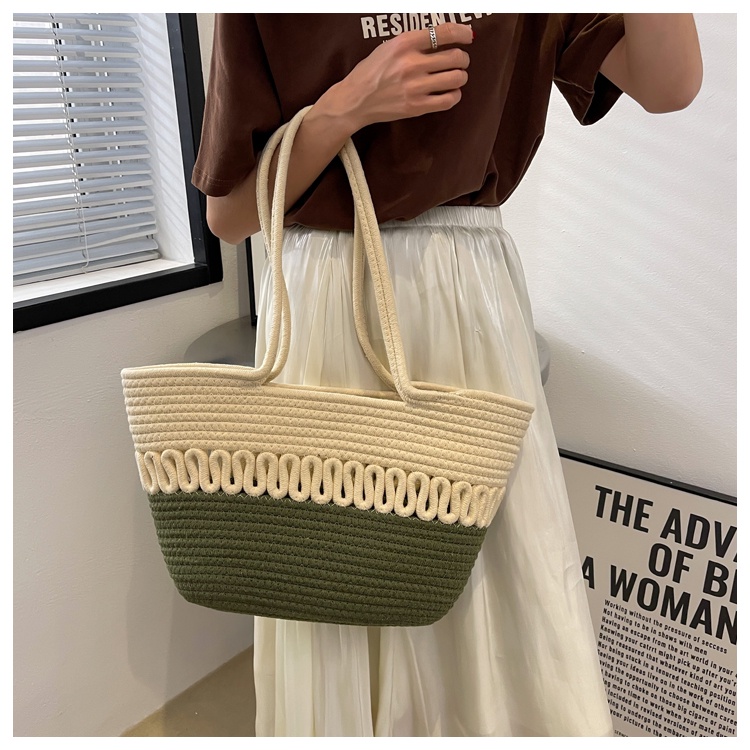 IELGY Túi Đeo Vai Bằng Rơm Đan Phối Sợi cotton Cỡ Lớn Thời Trang Cho Nữ