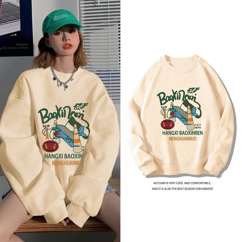 Áo thun nữ NRVP dài tay dáng rộng in hình phong cách Hàn Quốc mới