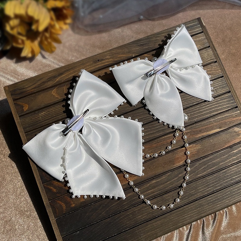 Kẹp Tóc Hình Nơ Đính Ngọc Trai Giả Màu Trắng Thời Trang Cho Cô Dâu