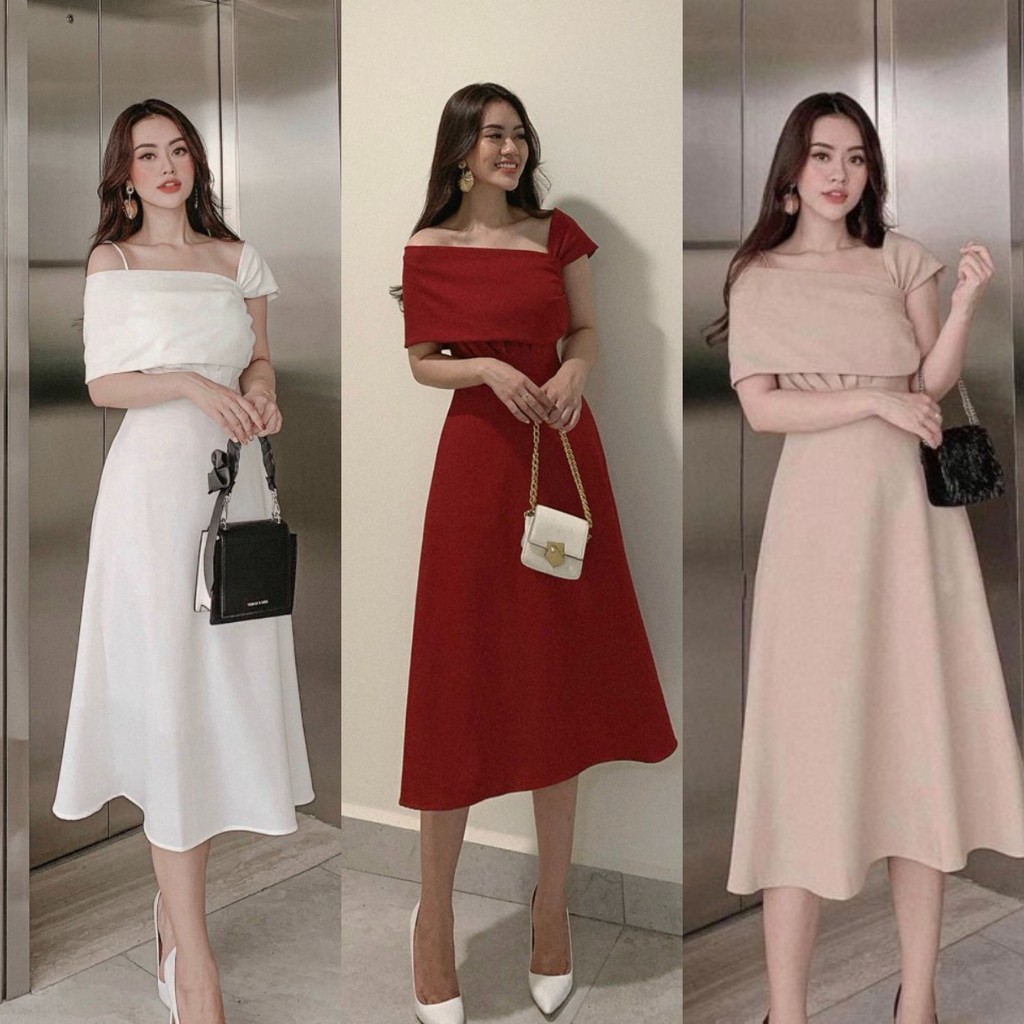 Đầm Dự Tiệc❤Đầm Nữ Thiết Kế Lệch Vai Xinh Lung Linh SK96 | BigBuy360 - bigbuy360.vn