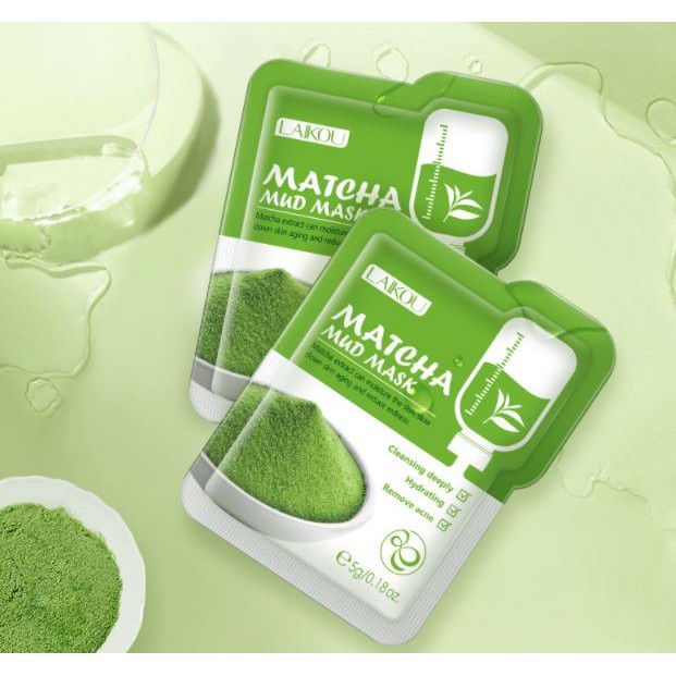 Lẻ 1 Gói Mặt nạ bùn trà Long Tỉnh Laikou kiềm dầu sạch da cấp nước Matcha Mud Mask