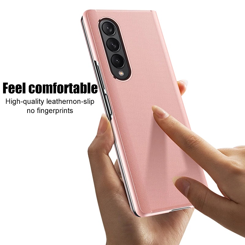 Bao da điện thoại bằng pu dạng nắp lật tráng gương cho Samsung Galaxy Z Fold 3 5g Z Fold 2 5g Z Fold3 2