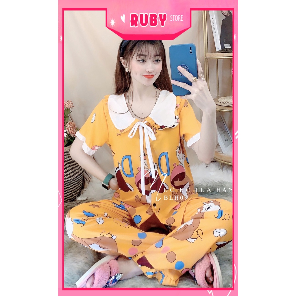 Đồ bộ nữ mặc nhà cổ tiểu thư chất kate lụa mềm mịn mát in hình hoạt hình dễ thương BLH09