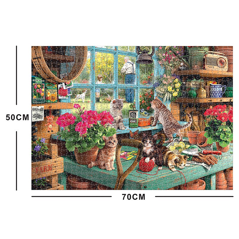 Bộ Tranh Ghép Xếp Hình 1000 Pcs Jigsaw Puzzle (Tranh ghép 70*50cm) Mèo Windowsill Bản Thú Vị Cao Cấp-H42