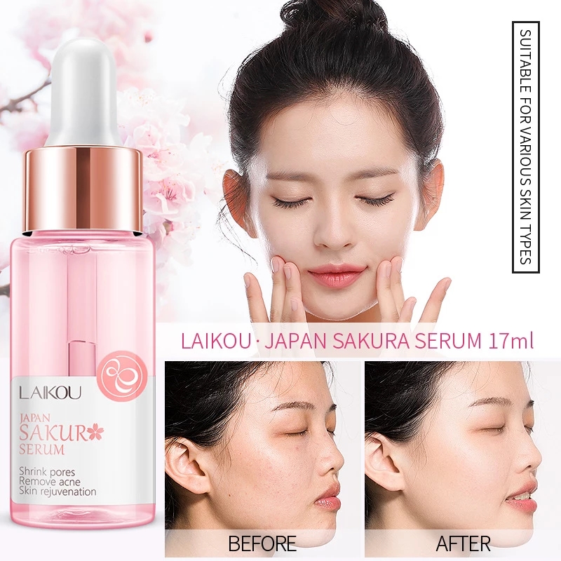 Serum hoa anh đào LAIKOU thu nhỏ lỗ chân lông chống lão hóa với axit hyaluronic dưỡng ẩm chuyên dụng 17ml