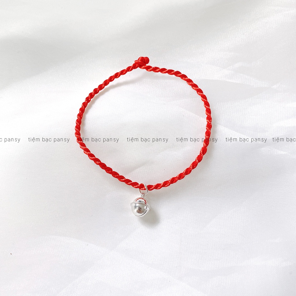 Vòng tay chỉ đỏ mix chuông bạc PANSY may mắn, an nhiên. Vòng tay handmade dây lụa xoắn cho người lớn, trẻ em