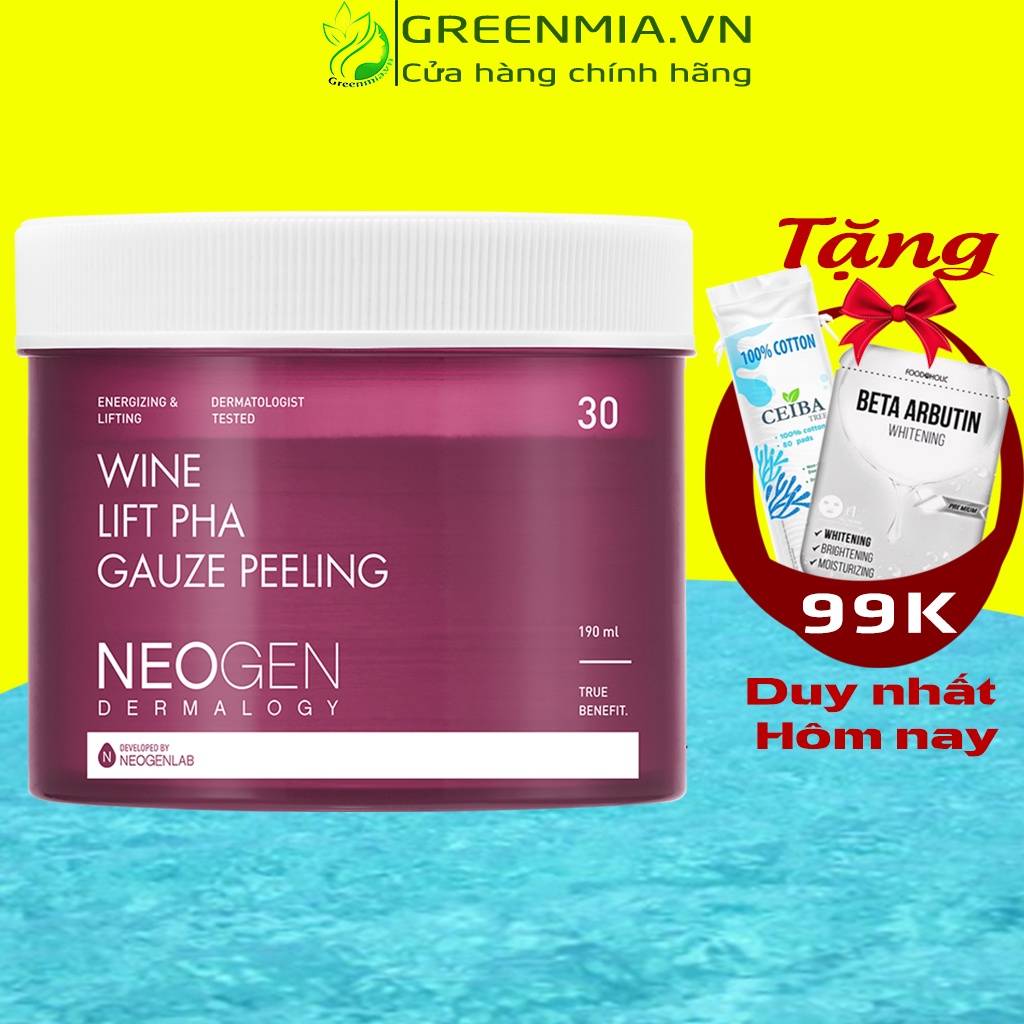 Tẩy Da Chết Vang Đỏ Neogen Dermalogy Wine Lift PHA Guaze Peeling Pad 30 Miếng [NHẬP KHẨU CHÍNH HÃNG]