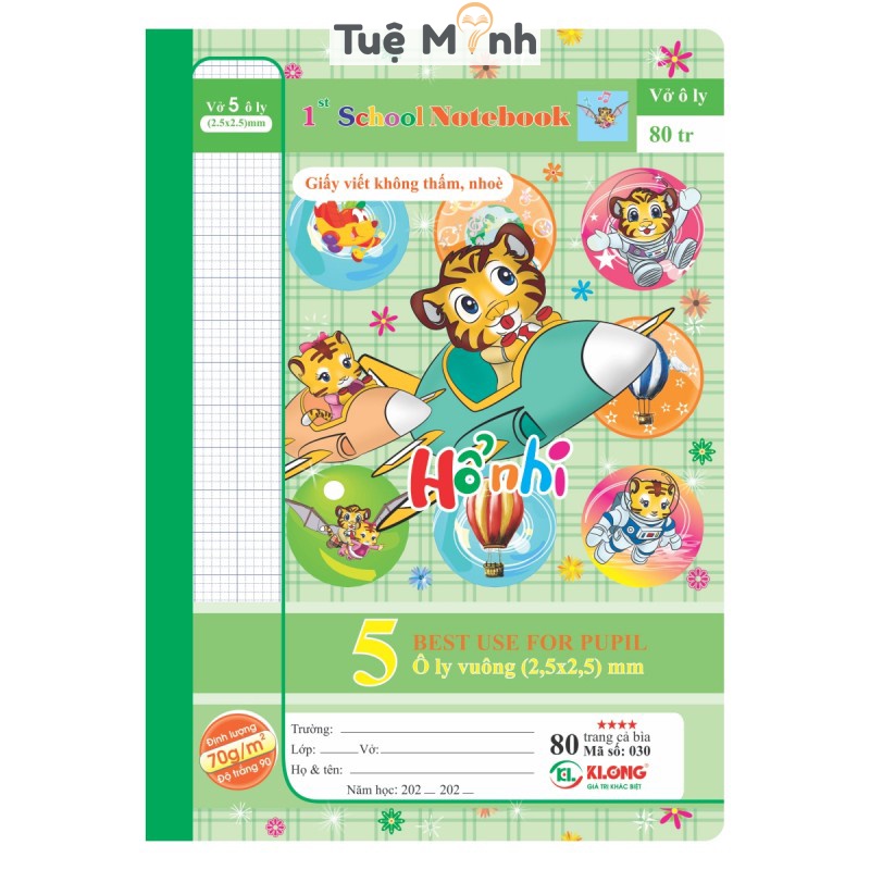 Vở ô ly 80 trang VPP Tuệ Minh B5 Klong Chích Bông MS 030 giấy ghim tập vở viết bài chất lượng