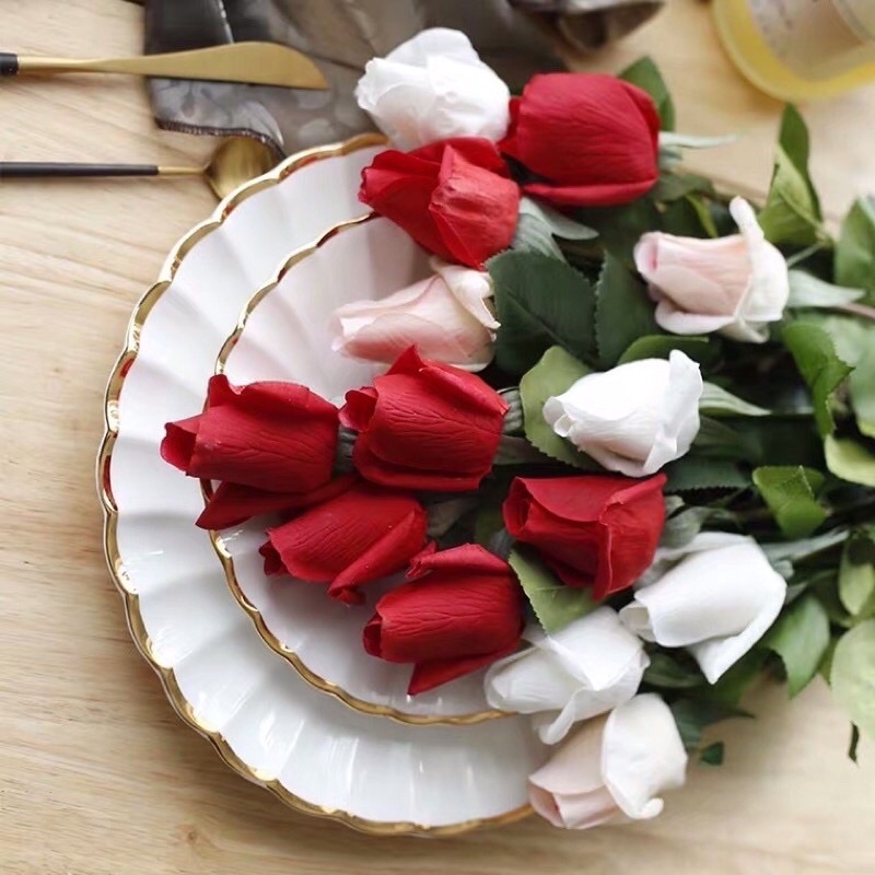 Hoa lụa cao cấp loại 1 _ Hoa Hồng Sáp như thật có các màu trắng , vàng , đỏ , và hồng