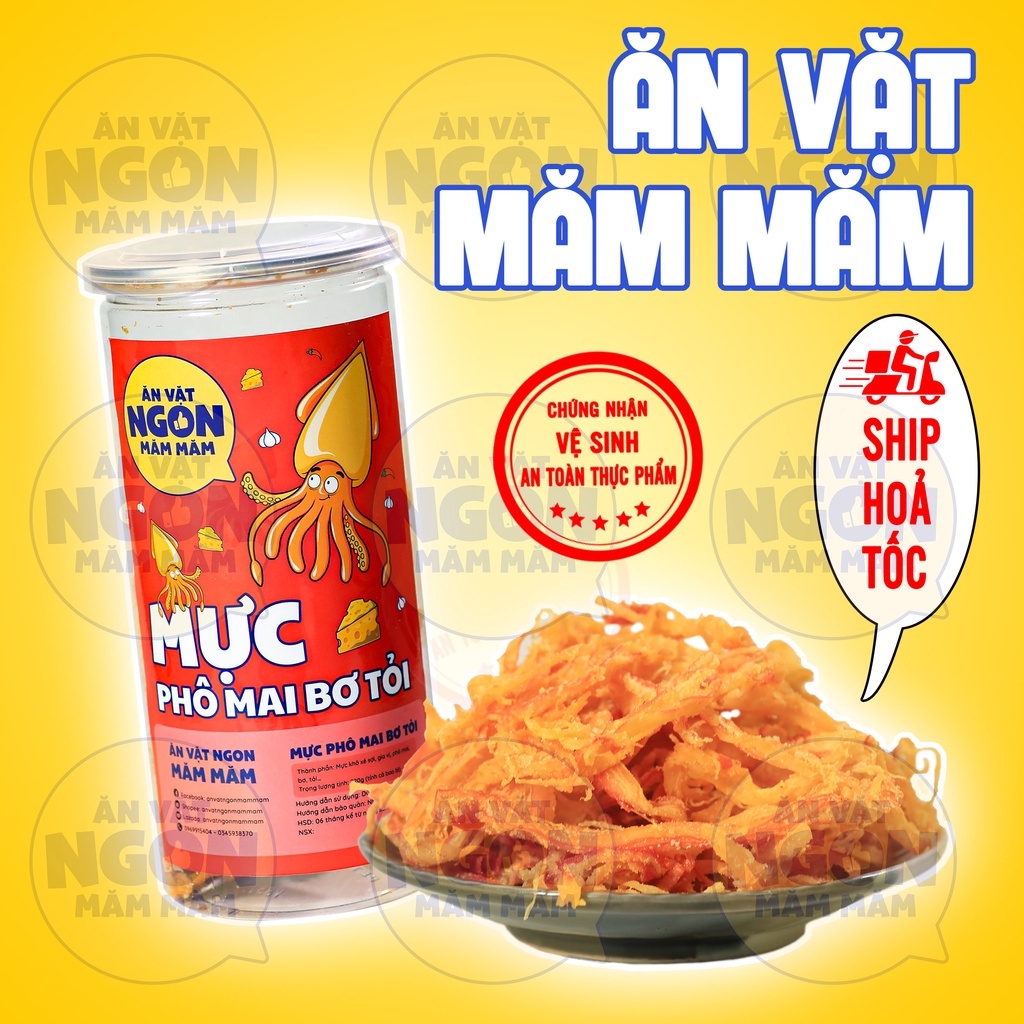 Khô mực xé phô mai bơ tỏi Măm Măm hộp 220g Đồ ăn vặt siêu ngon - Món ngon mỗi ngày