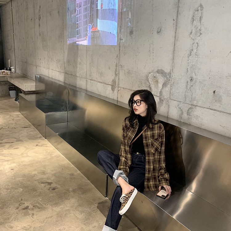 SUXI Áo Sơ Mi Caro Dài Tay Phong Cách Vintage Cho Nữ