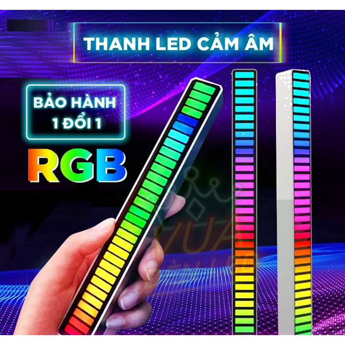 Thanh đèn Led RGB nháy theo nhạc, cảm biến âm thanh siêu nhạy, có chân đế trang trí bàn làm việc