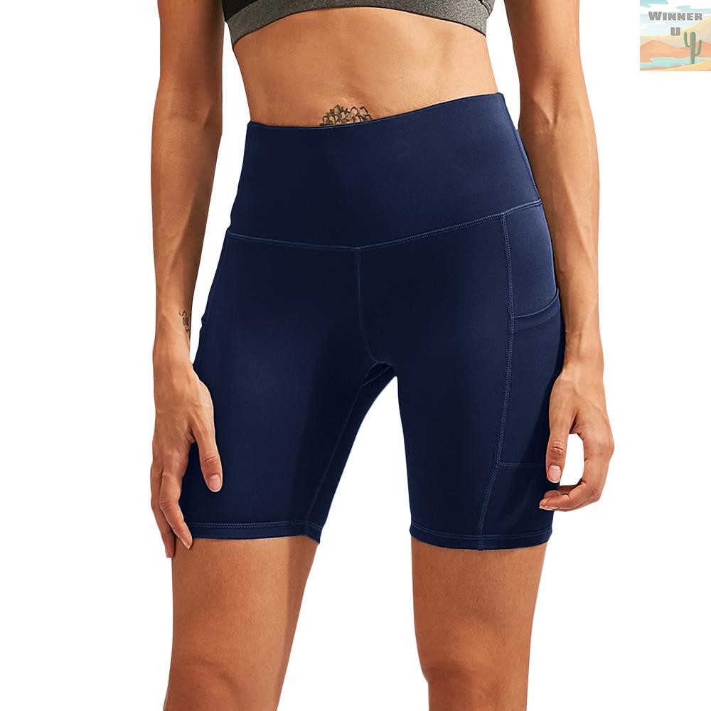 🏆WinnerYou Women Quick Dry Yoga Shorts Compression Workout Tights Gym Training Fitness Sport Shorts Side Pockets Tummy Control Running Leggings