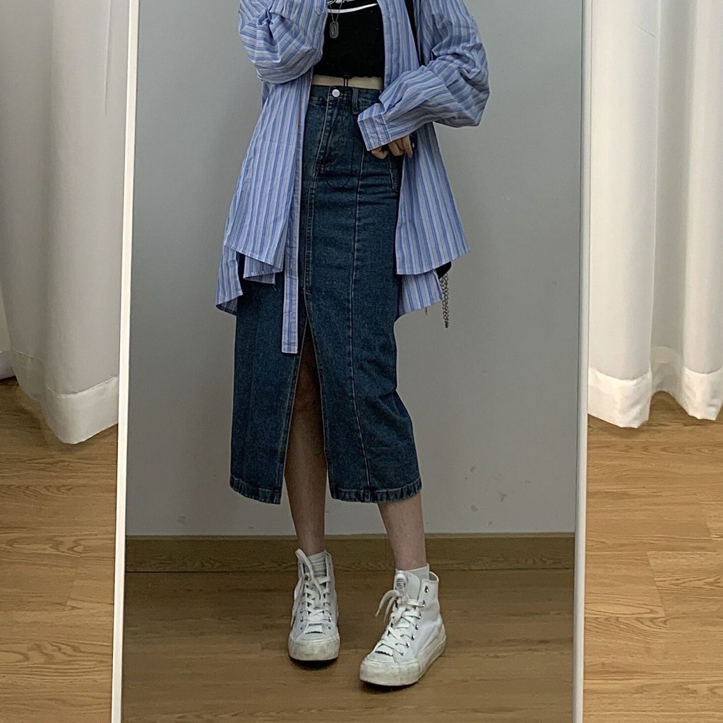 Chân váy jeans CV005 dáng dài xẻ tà - Uni By Heart | BigBuy360 - bigbuy360.vn