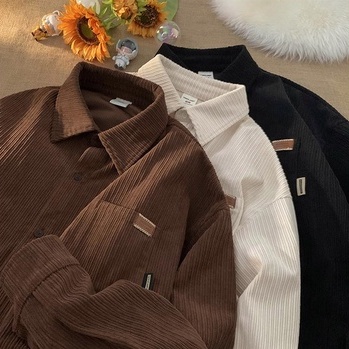 Áo Khoác Sơ Mi Nhung Kẻ Tay Dài Dáng Rộng Phong Cách Thời Trang Retro Mỹ Cho Nam Giới Có Size S-3XL