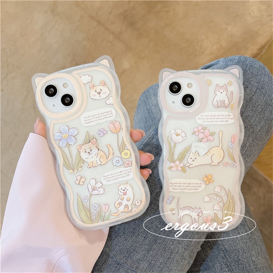 Cat EarỐp Điện Thoại Mềm Hình Tai Mèo Và Hoa Dễ Thương Cho iPhone 14 13 12 11 Pro Max SE2020 X XR Xs Max 7 8 6 6s Plus