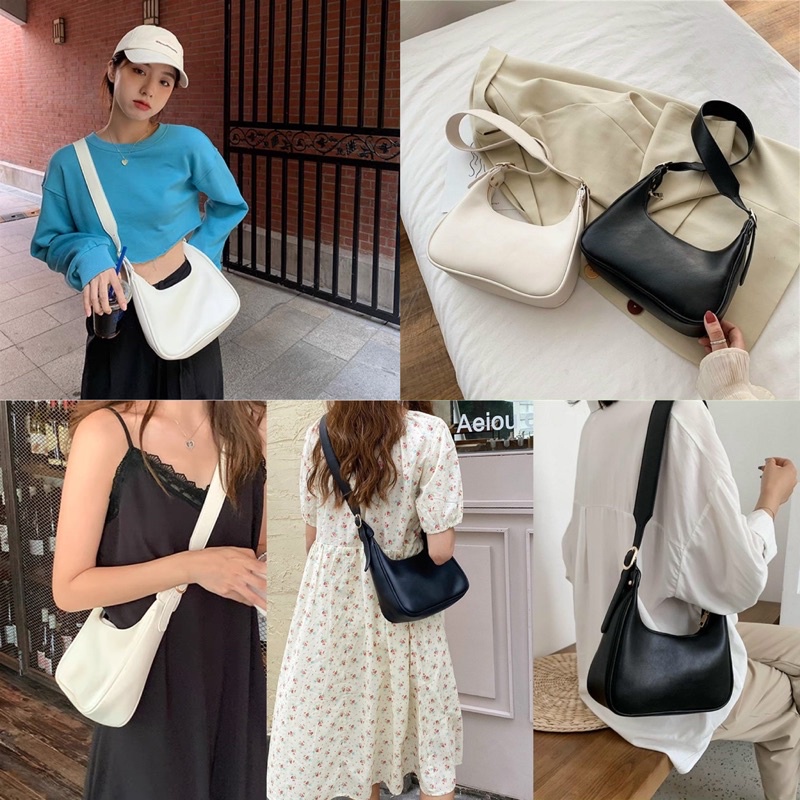 TÚI ĐEO CHÉO BASIC ULZZANG HÀN QUỐC ĐEN KEM 79K KÈM ẢNH THẬT