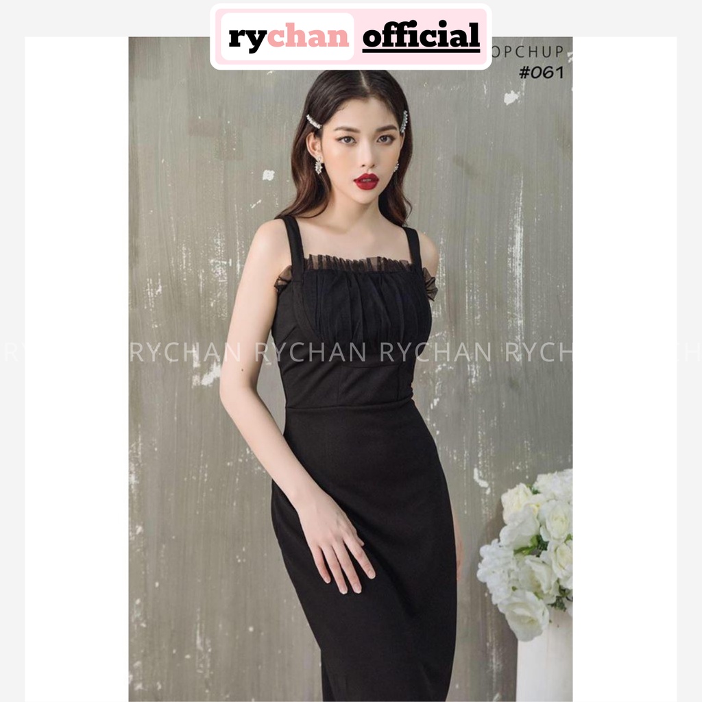 DO365 - Đầm Ôm Body Hai Đây Phối Lưới Sang Chảnh Nhiều Màu