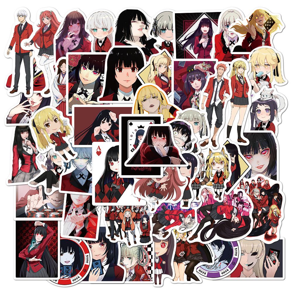 Set 50 / 100 Phim hoạt hình Kawaii Eiga Kakegurui Stickers Máy tính xách tay vali văn phòng phẩm Stickers không thấm nước album đồ chơi sinh nhật cho trẻ em