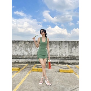 Đầm thun hở lưng nhún thân