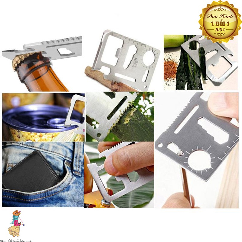 Bộ 2 miếng thép đa năng 11 công dụng thẻ phượt đa năng Steel Credit Card Survival Tool Phặn Phặn