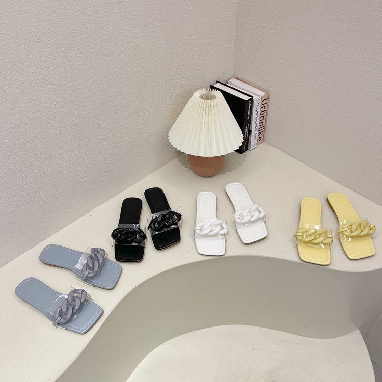 Ulzzang Fashion Chain Decoration Flat Slipper Sandals Women Shoes