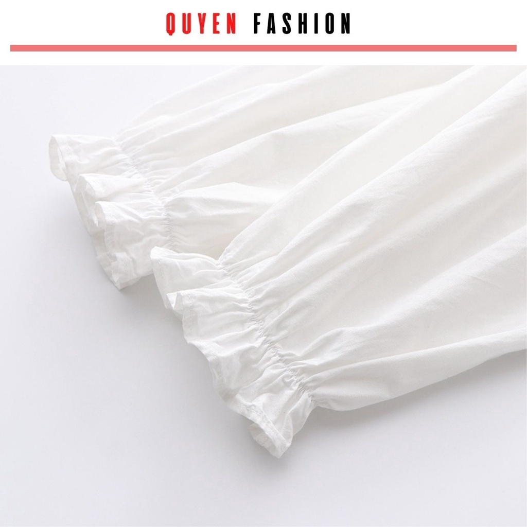 Áo sơ mi cổ bèo công sở Quyên Fashion AA551 màu trắng cổ bèo basic trẻ trung