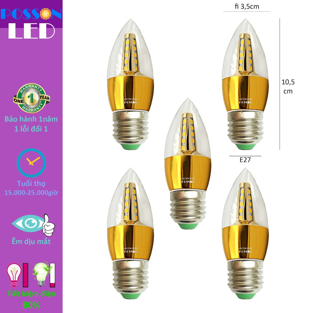 5 Bóng đèn Led nến 5w quả nhót đuôi E27 Posson LCP-5E27x