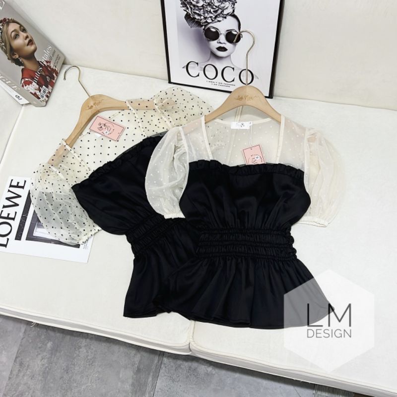 Áo Nhún Eo Phối Tay Bồng
