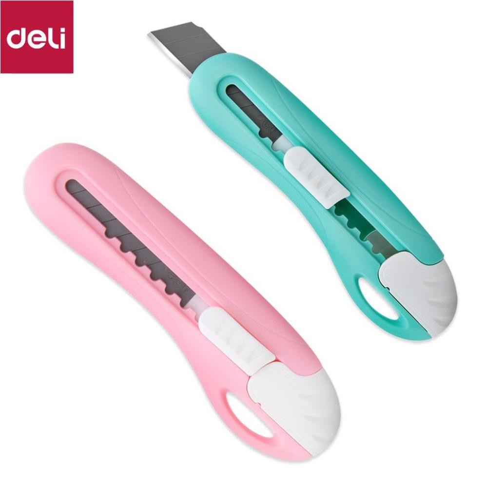 Dao rọc giấy mini 55mm Deli - bỏ túi - 4 màu - Xanh lá/ xanh dương/ hồng/ vàng - 2024 [Deli]