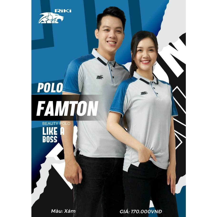 Áo thể thao RIKI POLO FAMTON màu xám CÓ IN tên số