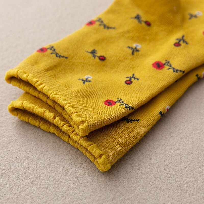 Tất cotton dệt kim ấm áp họa tiết bông hoa màu sắc ngọt ngào giản dị thời trang sinh viên Hàn Quốc