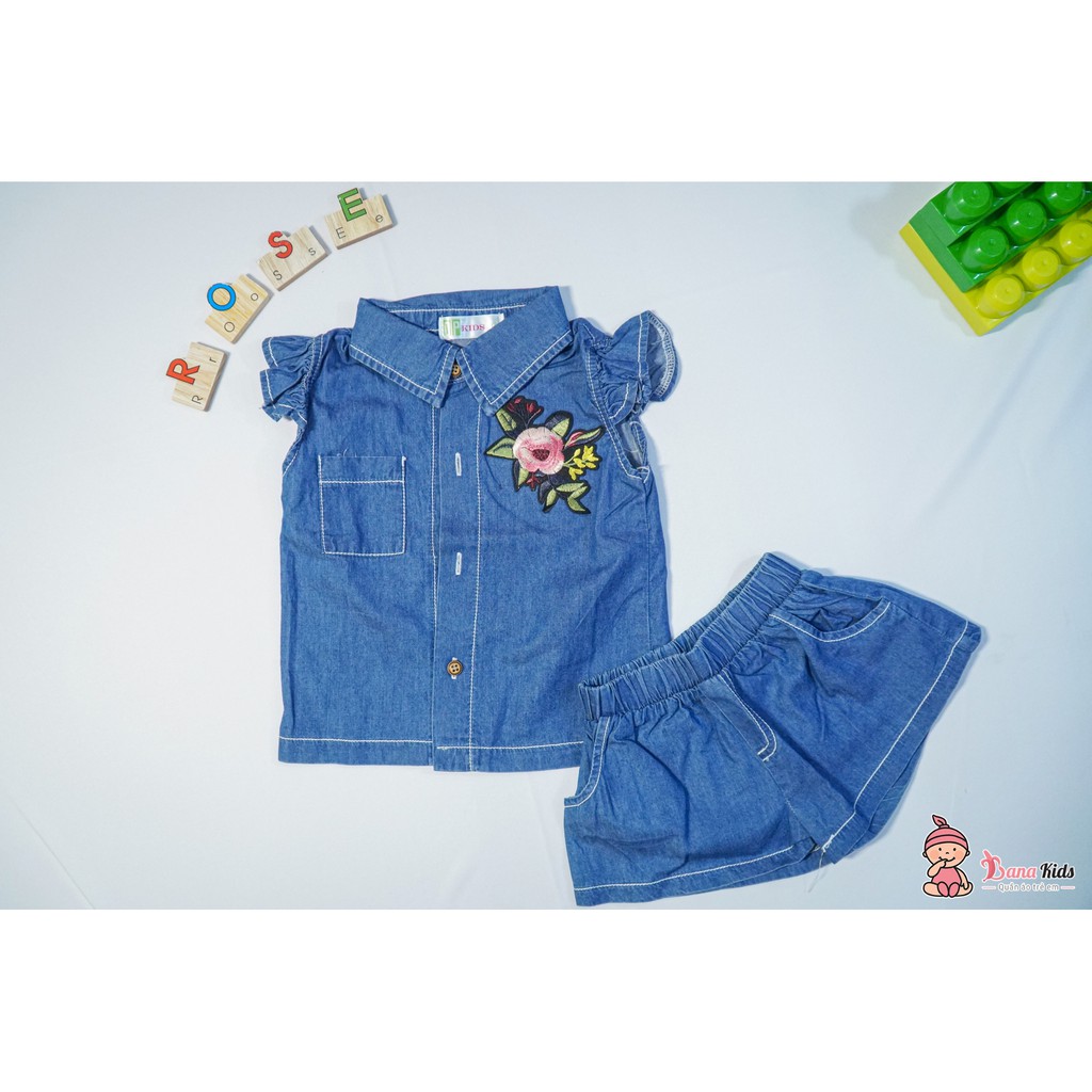 Quần Áo Trẻ Em Đồ Bộ Bé Gái Tay Cánh Tiên Chất Jean Cotton Bana Kids 02157