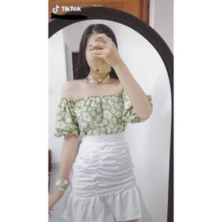set áo trễ vai, chân váy ôm đuôi cá