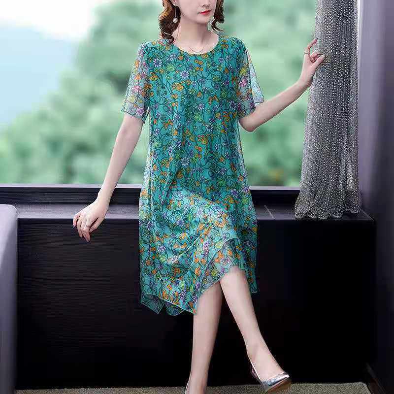 Đầm Lưới Che Khuyết Điểm Dáng Rộng Thời Trang Mùa Hè Mới Cho Phụ Nữ Trung Niên