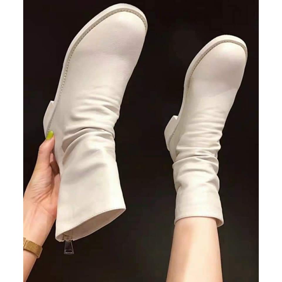 FREE SHIP Bốt nữ , boot nhăn cổ lửng sang chảnh