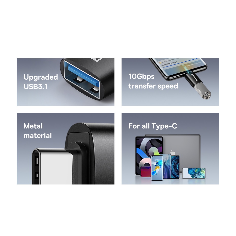 Đầu chuyển OTG Type C to USB 3.1 tốc độ cao Baseus cho tai nghe chuột bàn phím tay cầm chơi game ....