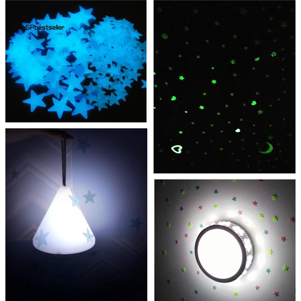 100 miếng dạ quang hình trăng sao trang trí phòng ngủ cho bé kích thước 2.6cm